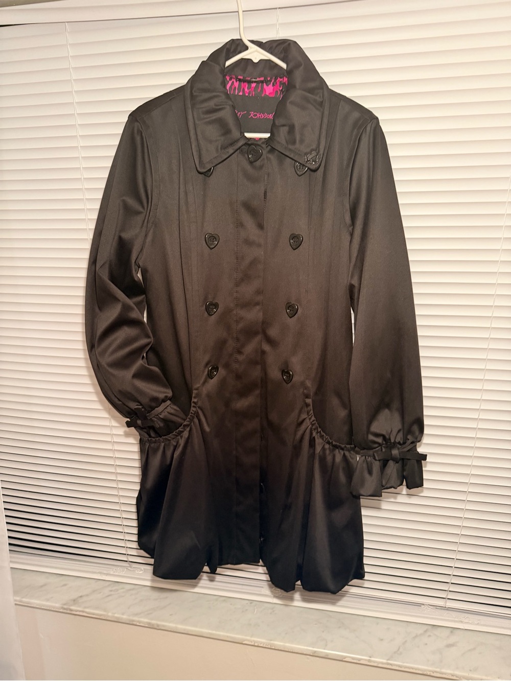 Y2K Betsey Johnson black satin coat
